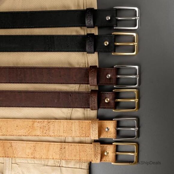 Cork Vegan Belt with Nickel-Free Gold Buckle, 1 1/8\